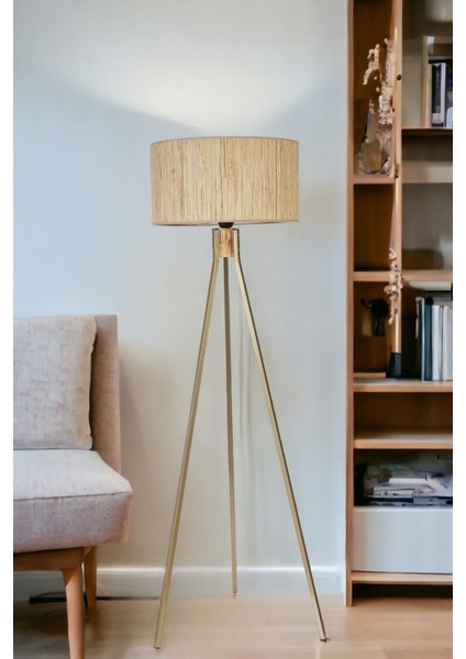 Fısco Tripod Eskitme Lambader Silindir Bambu 010 Abajurlu
