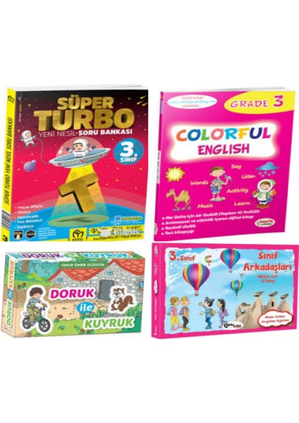 3. Sınıf Süper Turbo Soru Bankası + Sınıf Arkadaşları Hikaye + Doruk ile Kuyruk ve Colorful Englısh Grade 3
