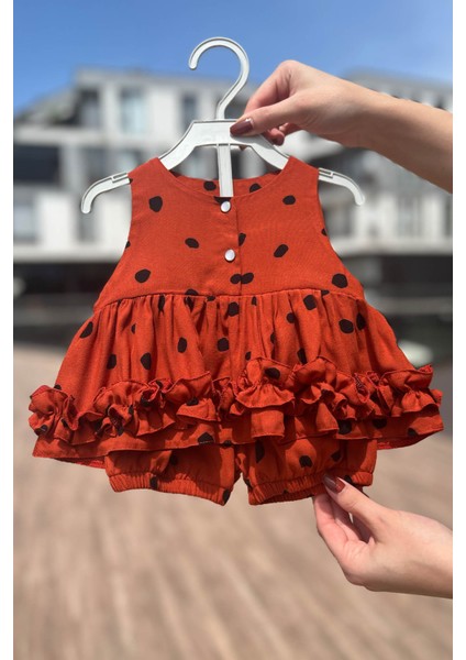 Puantiyeli Kiremit Renk Alt Üst Kız Çocuk Bebek Takım
