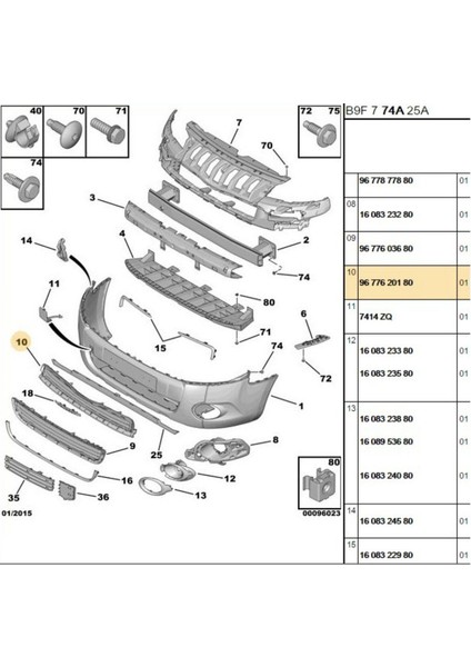 Ön Tampon Üst Izgara Partner Tepee Berlingo (FSE22352008-9677620180) fiyatları