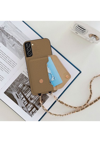 Samsung Galaxy S24 Uyumlu Kılıf Zebana Boyun Askılı Deri Kılıf Açık Kahverengi