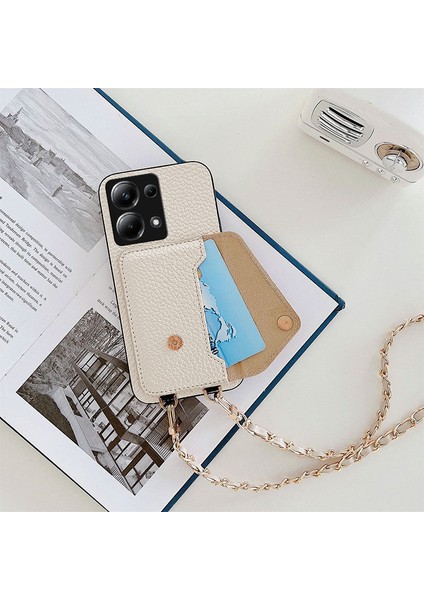 Xiaomi Poco X6 Uyumlu Kılıf Zebana Boyun Askılı Deri Kılıf Krem Rengi
