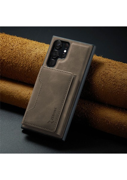 Samsung Galaxy S24 Ultra Uyumlu Kılıf Zebana 2in1 Elite Class Cüzdanlı Deri Kılıf Koyu Kahverengi
