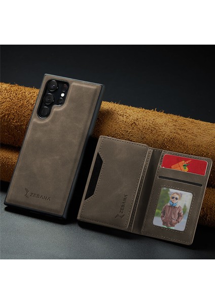 Samsung Galaxy S24 Ultra Uyumlu Kılıf Zebana 2in1 Elite Class Cüzdanlı Deri Kılıf Koyu Kahverengi fırsatları