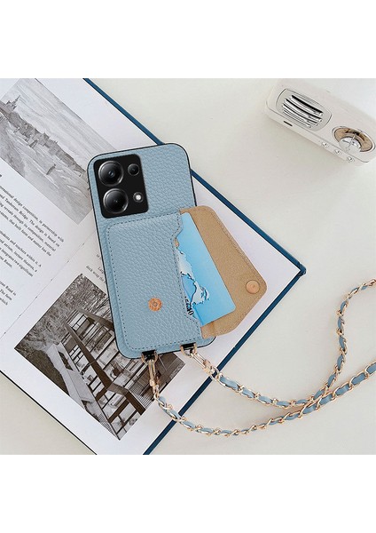 Xiaomi Poco X6 Uyumlu Kılıf Zebana Boyun Askılı Deri Kılıf Açık Mavi