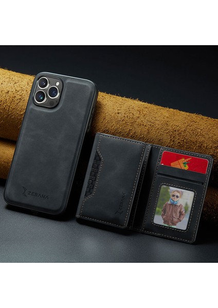 Apple iPhone 15 Pro Max Uyumlu Kılıf Zebana 2in1 Elite Class Cüzdanlı Deri Kılıf Siyah modelleri