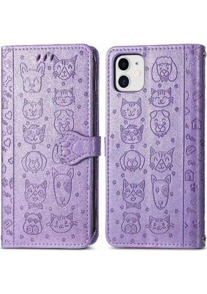 Iphone 11 Için Kılıf Kısa Kayış Deri Kılıf Kapak Çevirin Darbeye Karikatür (Yurt Dışından)