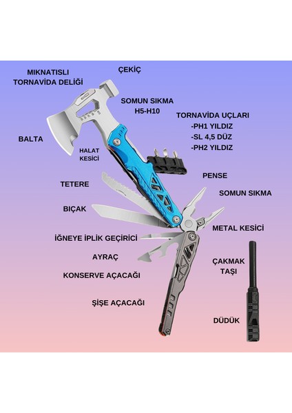 Outdoor Profesyonel Balta Çakı Çekiç Pense Kamp Piknik ve Doğa Çok Fonksiyonlu Alet Seti indirimleri