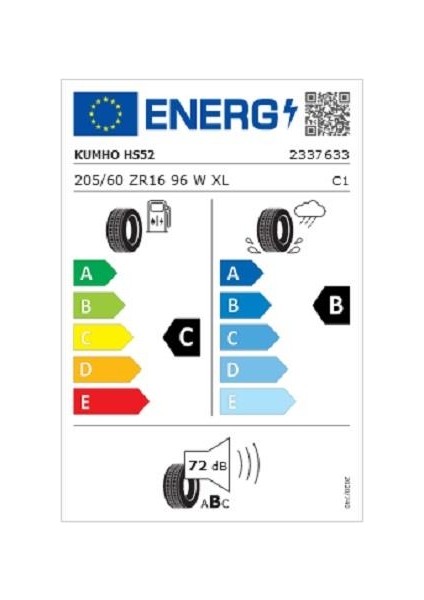 205/60 R16 96W Ecsta Hs52 Oto Yaz Lastiği (Üretim Yılı: 2024)