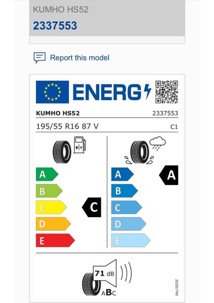 195/55 R16 87V Hs52 Ecsta Oto Yaz Lastiği ( Üretim Yılı: 2024 )