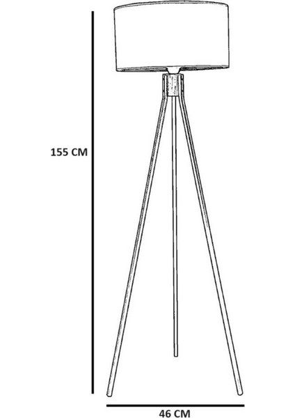 Fısco Tripod Eskitme Lambader Silindir Hasır Siyah Abajurlu