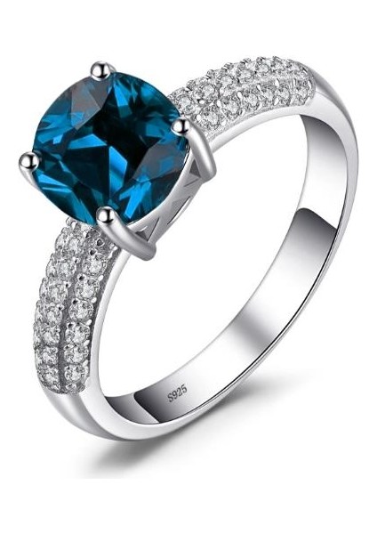 Safir Taşlı Diamond Yarımtur Tektaş Kadın Gümüş Yüzük