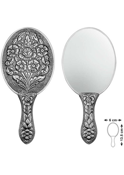 Gümüş Papatya Ve Gül Motifli El Aynası