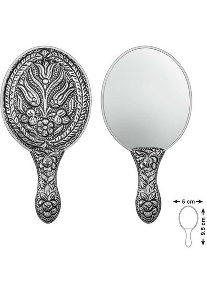 Gümüş Lale Motifli El Aynası