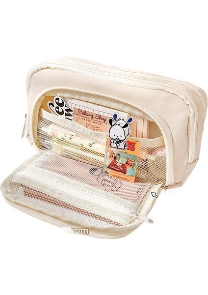 Üç Katmanlı Ultra Büyük Kapasiteli Kanvas Kalem Çantası Kırtasiye Çantası Basit Japon Ins Tarzı Kız Çok Bölmeli Kirli Dayanıklı Saklama Çantası (Yurt Dışından)