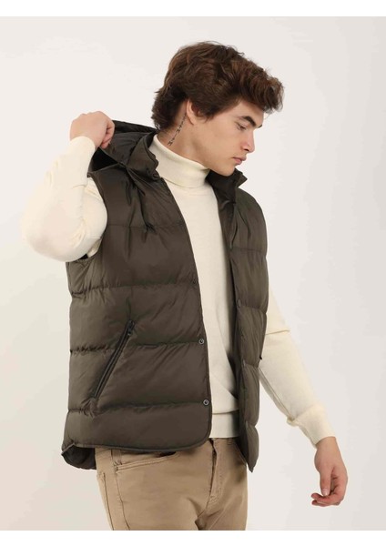 Kahverengi Erkek Regular Fit Düz Kapüşolu Yelek Mont - 96758 fırsatları