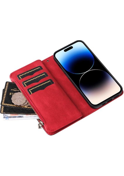 Kart Yuvası Standı Fermuar ile IPhone 14 Pro Kickstand Koruyucu Kılıf (Yurt Dışından)