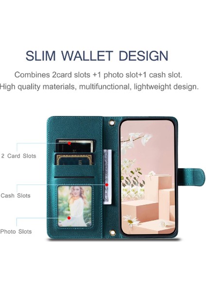 Telefon Kılıfı Için iphone 15 Pro Manyetik El Kayışı Flip Folio Cüzdan Kart (Yurt Dışından)