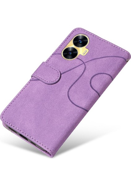Realme C55 4g Iki Renkli Dikiş Kickstand Koruyucu Pu Deri (Yurt Dışından)