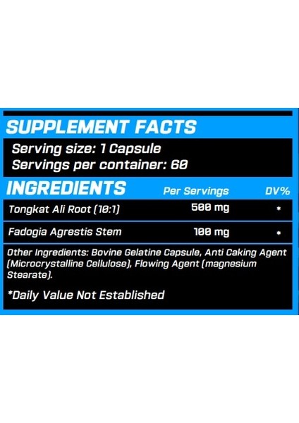 Tongkat Alı + Fadogia agrestis 600 mg 60 Kapsül