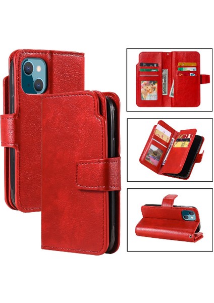 IPhone 14 Için Kılıf Artı Cüzdan Manyetik Kickstand 9 Kart Yuvaları Pu Deri (Yurt Dışından)