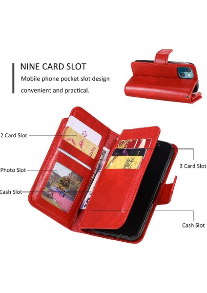IPhone 14 Için Kılıf Artı Cüzdan Manyetik Kickstand 9 Kart Yuvaları Pu Deri (Yurt Dışından)