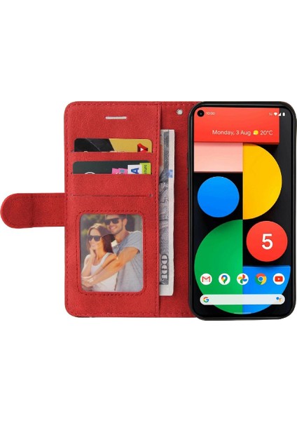 Kart Yuvası Standı ile Google Piksel 5 Için Kılıf Pu Deri Flip Folio Kılıf (Yurt Dışından)