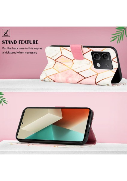 Xiaomi Redmi Için Not 13 5g Kickstand Mermer Desen Pu Deri Cüzdan (Yurt Dışından)