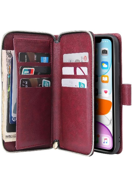 Iphone 11 Için Kılıf Pro Max Fermuar Cep Flip Kapak ile El Kayışı Cüzdan (Yurt Dışından)