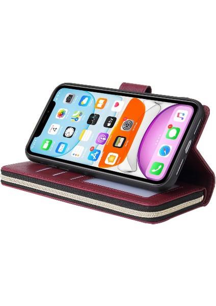 Iphone 11 Için Kılıf Pro Max Fermuar Cep Flip Kapak ile El Kayışı Cüzdan (Yurt Dışından)