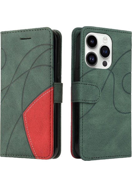 IPhone 15 Için Kılıf Pro Iki Renkli Dikiş Pu Deri Flip Folio Kılıf ile (Yurt Dışından)