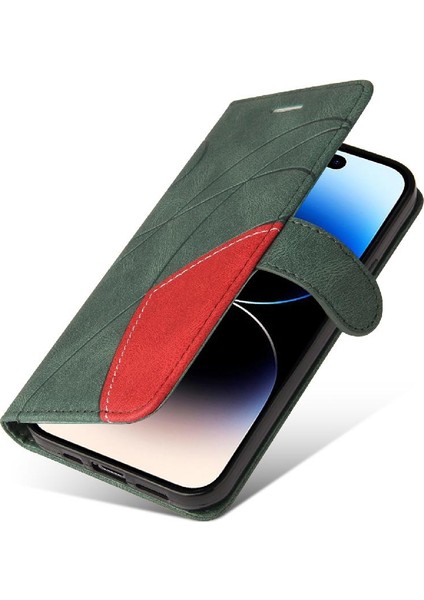 IPhone 15 Için Kılıf Pro Iki Renkli Dikiş Pu Deri Flip Folio Kılıf ile (Yurt Dışından)