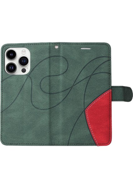 IPhone 15 Için Kılıf Pro Iki Renkli Dikiş Pu Deri Flip Folio Kılıf ile (Yurt Dışından)