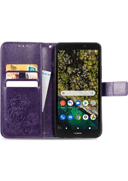 Nokia C100 Için Kılıf Deri Kılıf Kapak Çevirin Zarif Iş Dört Yaprak (Yurt Dışından) modelleri