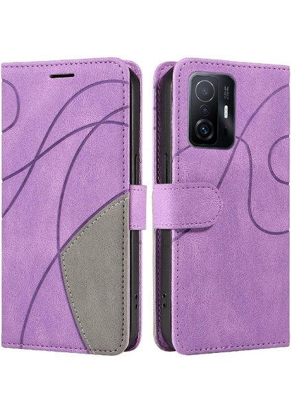 Xiaomi 11T/11T Pro Pu Deri Flip Folio Kılıf Kickstand Iki Renkli (Yurt Dışından)