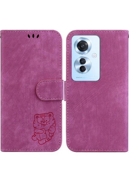 Oppo RENO11 F Için Kılıf Cüzdan Kılıf Flip Folio Kabartmalı Sevimli Kaplan Kartı (Yurt Dışından)