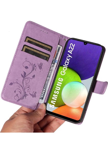 Samsung Galaxy A22 4g Için Kılıf El Kayışı Cüzdan Telefon Kılıfı ile Kabartmalı (Yurt Dışından) indirimleri