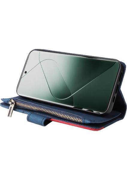 Xiaomi 14 Pro Iki Renkli Dikiş Dokuz Kart Yuvaları Fermuar Cüzdan (Yurt Dışından)