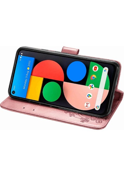 Google Pixel 5 Için Kılıf Zarif Iş Kapak Kapak Dört Yapraklı Yonca (Yurt Dışından)