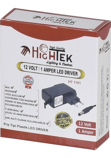 12V 1A Priz Tipi Adaptör HT-1101
