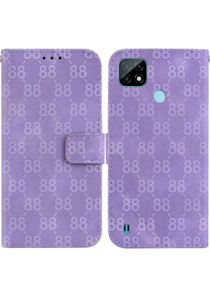 Realme C21 Çift 8 Kabartmalı Cüzdan Kapak Kickstand Pu Kart Için Telefon Kılıfı (Yurt Dışından)