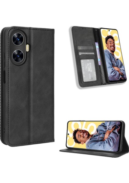 Realme C55 4g Cüzdan Manyetik Kapatma Pu Deri Için Kılıf (Yurt Dışından)