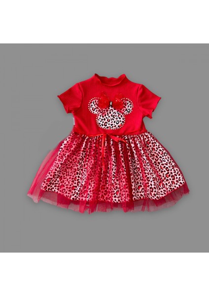 1-2-3 Yaş Fiyonklu Mickey Astarlı Etekli Kız Bebek Tütü Elbisesi