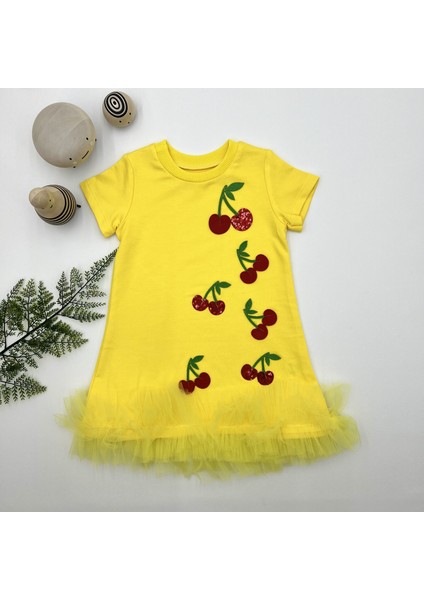 1-2-3 Yaş Payetli Kiraz Nakışlı Eteği Fırfırlı Jile Kız Çocuk Elbisesi fiyatları