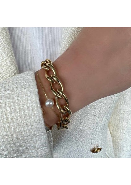 Gurmet Zincir Bileklik 14 Ayar Altın - Geniş