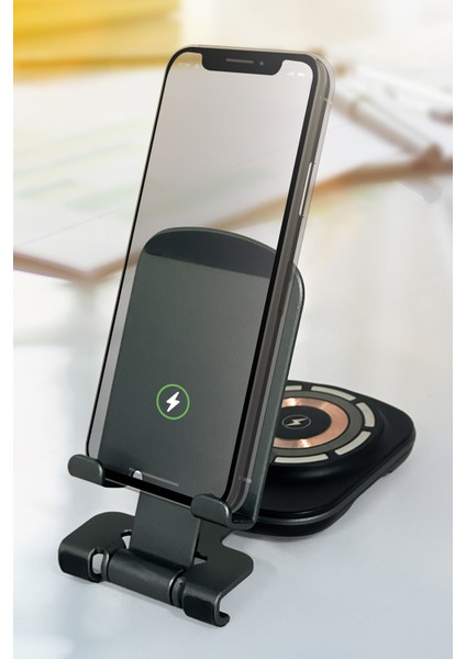 15W Hızlı Manyetik Masaüstü Metal Magsafe Kablosuz Şarj Standı ve Telefon Tutucu Simex Double fiyatları
