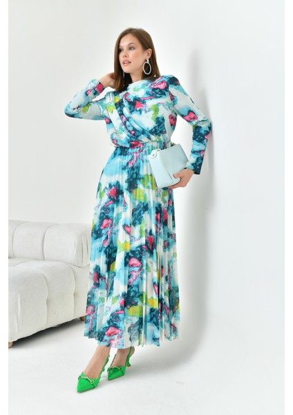 Kadın Desenli Elbise Mint 30842