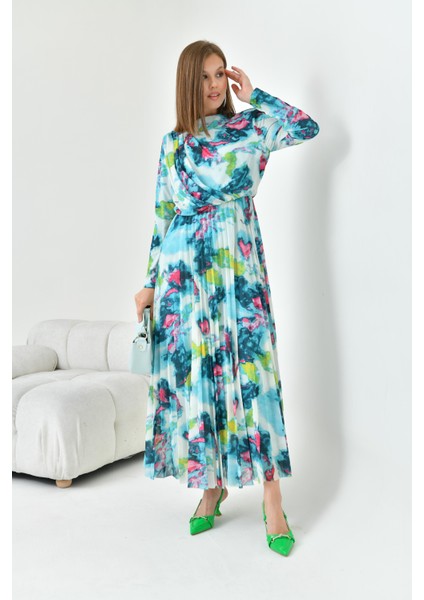 Kadın Desenli Elbise Mint 30842 modelleri