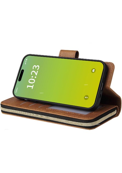 Iphone 15 Artı Cüzdan Durumda 9 Kart Yuvaları ile Fermuar Cep Flip (Yurt Dışından)