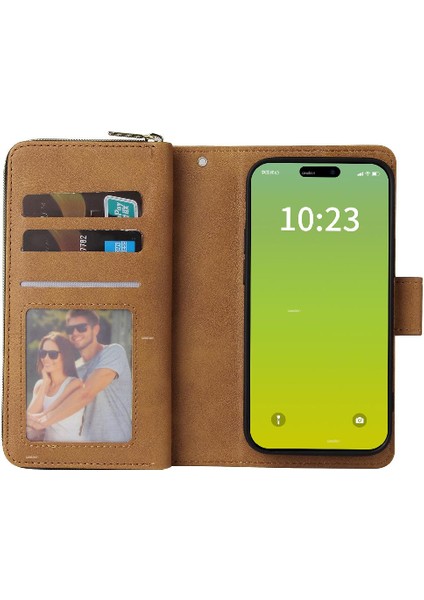 Iphone 15 Artı Cüzdan Durumda 9 Kart Yuvaları ile Fermuar Cep Flip (Yurt Dışından)